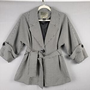 Mac & Jac Size‎ 10 Belted Houndstooth Coat Black White Preppy Classic Academia